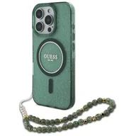 Etui i futerały do telefonów - Etui GUESS IML Glitter With Pearl Strap MagSafe do Apple iPhone 16 Pro Max Zielony | Bezpłatny transport - miniaturka - grafika 1