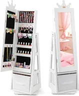 Biżuteria - akcesoria - Szafka na biżuterię dla dzieci 3 w 1 z lustrem na całej długości i koszem do przechowywania, biały stojak na biżuterię - miniaturka - grafika 1