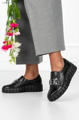 Półbuty damskie - Czarne półbuty skórzane damskie sneakersy na platformie z łańcuchem PRODUKT POLSKI Casu 487-37 - miniaturka - grafika 1