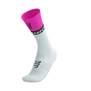 COMPRESSPORT Skarpetki kompresyjne do biegania MID COMPRESSION SOCKS V2.0 white/safety yellow/neon pink - Skarpetki sportowe męskie - miniaturka - grafika 10