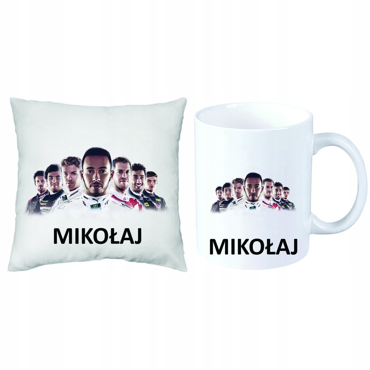 ZESTAW PREZENT PODUSZKA + KUBEK F1 FORMUŁ 1 + IMIĘ