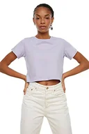 Koszulki i topy damskie - Trendyol Koszulka damska, fioletowa, 100% bawełna Bicycle Collar Crop Knitted T-Shirt, XS - miniaturka - grafika 1