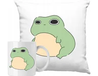 Gadżety dla niej i dla niego - ZESTAW PODUSZKA + KUBEK Gruba Śmieszna Żaba Pomysł Na Prezent +IMIĘ #3 - miniaturka - grafika 1