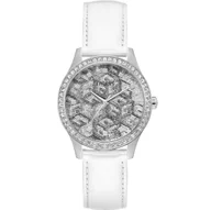 Zegarki damskie - Srebrny zegarek damski Guess G Gloss z białym paskiem GW0608L1 - miniaturka - grafika 1