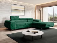 Narożniki - Nowoczesny prawy narożnik z funkcja spania NORBERG butelkowa zieleń tkanina wodoodporna. - miniaturka - grafika 1