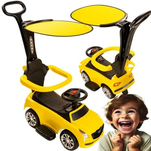 Jeździk z Prowadnicą Samochód Dziecięcy do odpychania siadania Auto autko żółty - Chodziki - miniaturka - grafika 1