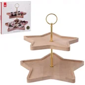 Tace i patery - Excellent Houseware Patera drewniana 2 poziomowa w kształcie gwiazdy - miniaturka - grafika 1