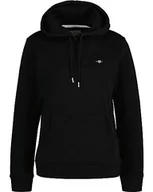 Bluzy damskie - GANT Damska bluza z kapturem Rel Shield, czarny, M - miniaturka - grafika 1