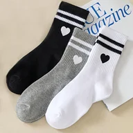 Skarpetki damskie - TEMU 6 Par Damskich Skarpetek w Paski Czarno-Białe i Szare do Połowy Łydki z Wzorami Serduszek - Miękkie, Oddychające, Ciepłe, Skarpety w Paski dla - miniaturka - grafika 1