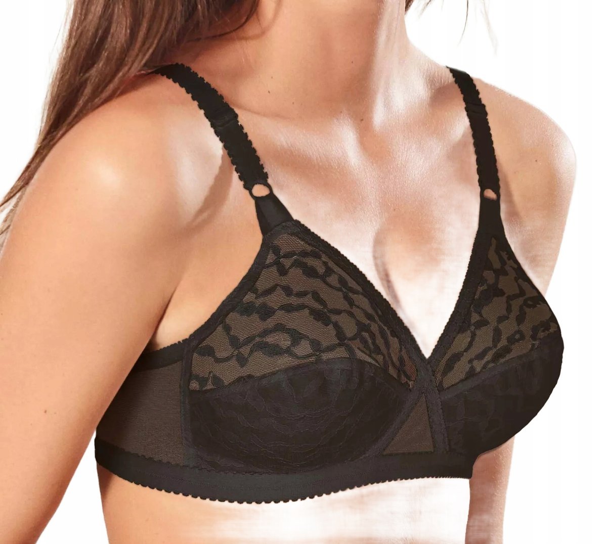 PLAYTEX PLUS SIZE CZARNY KORONKOWY MIĘKKI BIUSTONOSZ BEZ FISZBIN 100C JPA