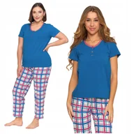 Piżamy damskie - Piżama Damska Dwuczęściowa Bluzka z Koronką Długie Spodnie Krata MORAJ 3XL - miniaturka - grafika 1