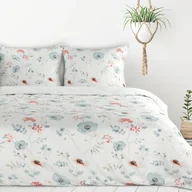 Pościel - Komplet pościeli w kwiaty D91/POS/INES 160 x 200 cm + 70 x 80 cm 2 sztuki biało-niebieski - miniaturka - grafika 1