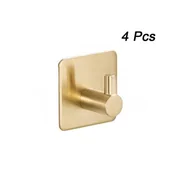 Zawiasy, okucia i inne akcesoria - Zestaw 4 samoprzylepnych haczyków ściennych – wieszak na ręczniki łazienkowe, samoprzylepny wieszak na ubrania ze stali nierdzewnej, złoty - miniaturka - grafika 1