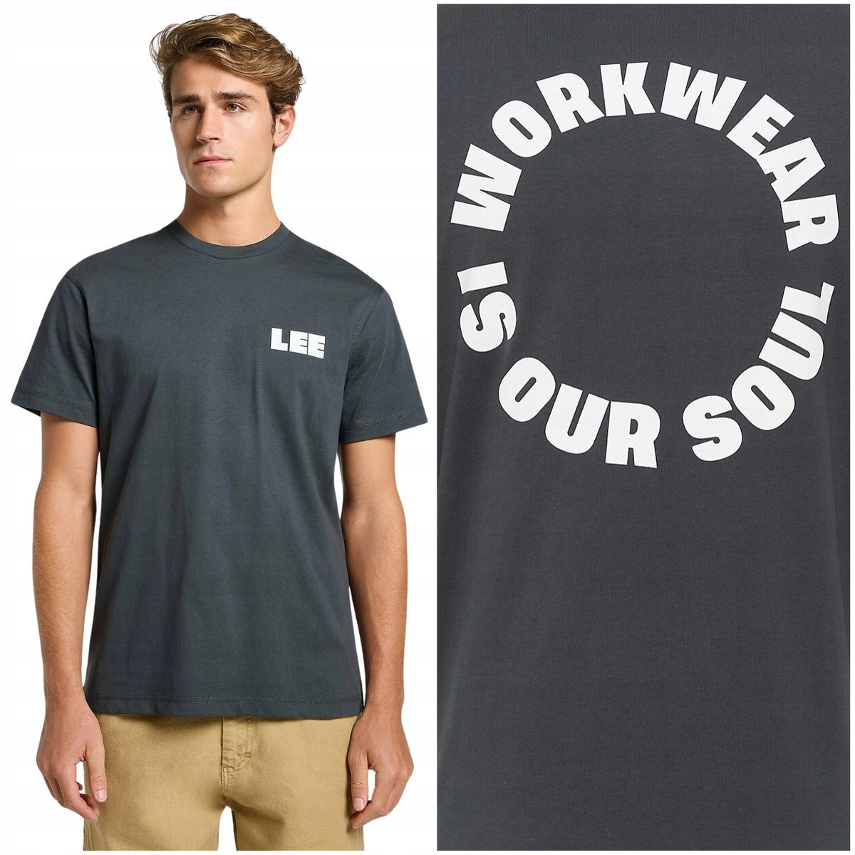 Lee WORKWEAR GRAPHIC TEE luźna koszulka bawełniana męska dwustronne logo M