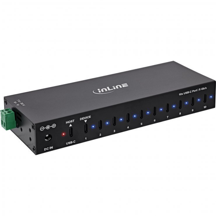 Delock InLine® USB 3.2 Gen.1 Hub przemysłowy, USB-C, 10-Port, z zasilaczem