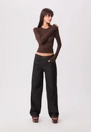 Spodnie damskie - Stradivarius Luźne jeansy baggy CZARNY DENIM Z EFEKTEM SPRANIA 36 - miniaturka - grafika 1