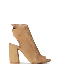 Jasnobrązowe botki peep toe damskie - Botki damskie - miniaturka - grafika 1