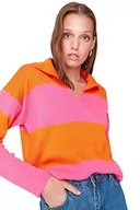 Koszule damskie - Trendyol Damska koszula kołnierzyk Colorblock Regular Sweter Bluza, Różowy, L, różowy - miniaturka - grafika 1