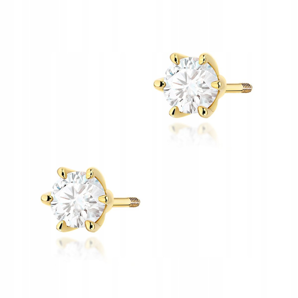 Złote kolczyki 585 sztyfty zakręcane z okrągłymi białymi diamentami 0.40ct