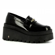 Mokasyny damskie - Czarne mokasyny na koturnie CARINII - Carinii - miniaturka - grafika 1