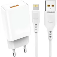 Ładowarki do telefonów - Ładowarka sieciowa USB + kabel USB - Lightning do iPhone 1m szybka 2.4A 12W Denmen Biała - miniaturka - grafika 1