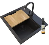 Zlewozmywaki z baterią - Foxal Czarny Zlewozmywak Granitowy +Bateria Czarna - miniaturka - grafika 1