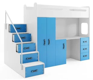 Biało-niebieskie piętrowe łóżko dla dzieci 3w1 F7-H16 - Zestawy mebli dla dzieci Biało-niebieskie piętrowe łóżko dla dzieci 3w1 F7-H16 - Zestawy mebli dla dzieci - miniaturka - grafika 1