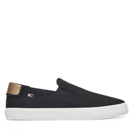 Trampki damskie - Tenisówki Tommy Hilfiger Vulc Canvas Slip-On Sneaker FW0FW08645 Czarny - miniaturka - grafika 1