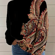 Swetry damskie - TEMU Damski sweter Codzienny, kwiatowy, casualowy, lekki i wygodny, z wysokim dekoltem, bluzka z długim rękawem, czarno-biały, idealny na jesień i - miniaturka - grafika 1