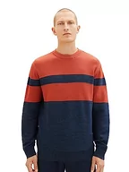 Swetry męskie - TOM TAILOR sweter męski, 32724 - Red Navy Multi Structure, S - miniaturka - grafika 1