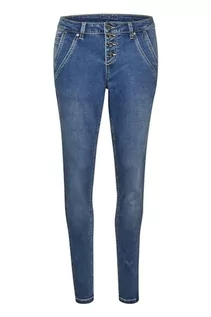 Spodnie damskie - Damskie spodnie jeansowe Mid Waist Skinny Slim, Rich Blue Denim, 32 - grafika 1