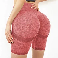 Spodenki damskie - EULLA Damskie krótkie legginsy bezszwowe z wysokim stanem Hotpants nieprzezroczyste sportowe Push Up Booty Biker Yoga Fitness Gym szorty, czerwony, L - miniaturka - grafika 1