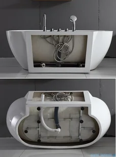 ScandiBath Mandal wanna wolnostojąca/przyścienna z korkiem i przelewem CZARNYM 150x77cm  Q360S-1501OEMBL - Wanny z hydromasażem - miniaturka - grafika 5