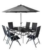 Meble ogrodowe - Hecht Shadow Set Meble Ogrodowe Zestaw Mebli Ogrodowych Stół + 6 Krzeseł + Parasol Aluminium Szkło Ewimax - miniaturka - grafika 1