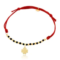 Bransoletki - Bransoletka czerwony sznurek koniczynka, kulki srebro pozłacane pr. 925 - miniaturka - grafika 1