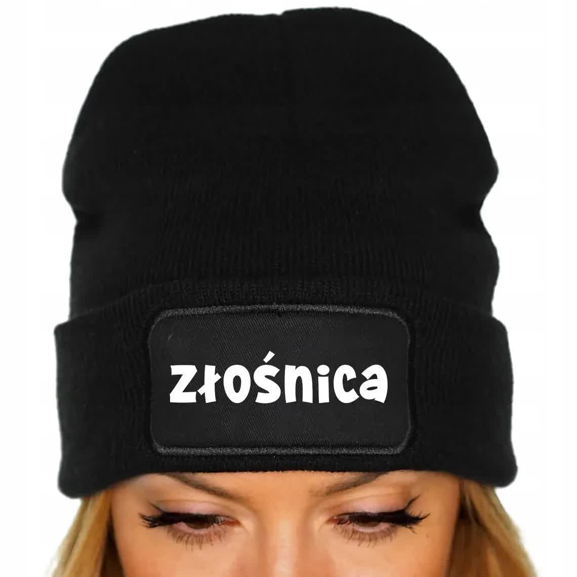 Czapka Jesienna Bawełniana ZIMOWA Czarna Beanie ZŁOŚNICA Na Prezent Wzory