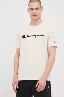 Koszulki męskie - Champion t-shirt bawełniany 217814 kolor beżowy z aplikacją - grafika 1