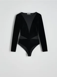 Reserved - Welurowe body - czarny - Koszulki i topy damskie - miniaturka - grafika 1