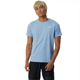 Koszulki męskie - New Balance Heathertech Tee MT11070SB8 męski t-shirt niebieski - grafika 1