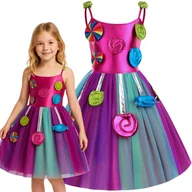 Stroje karnawałowe - Strój Sukienka Tęczowa Wróżka Cukierkowa Księżniczka Lollipop Bal 128 134 - miniaturka - grafika 1