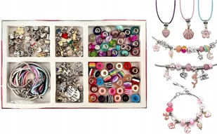 KREATYWNY ZESTAW KORALIKI DO ROBIENIA BRANSOLETEK DUŻY CHARMS 150 ELEMENTÓW - Biżuteria dla dzieci - miniaturka - grafika 1