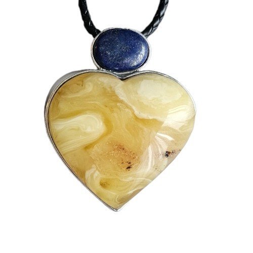 ankabizuteria.pl Zawieszka srebrna SERCE z bursztynem i lapis lazuli