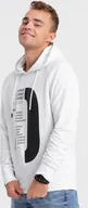 Bluzy męskie - Ombre Męska bluza z nadrukiem HOODIE - biała V1 OM-SSPS-0152 XXL - miniaturka - grafika 1