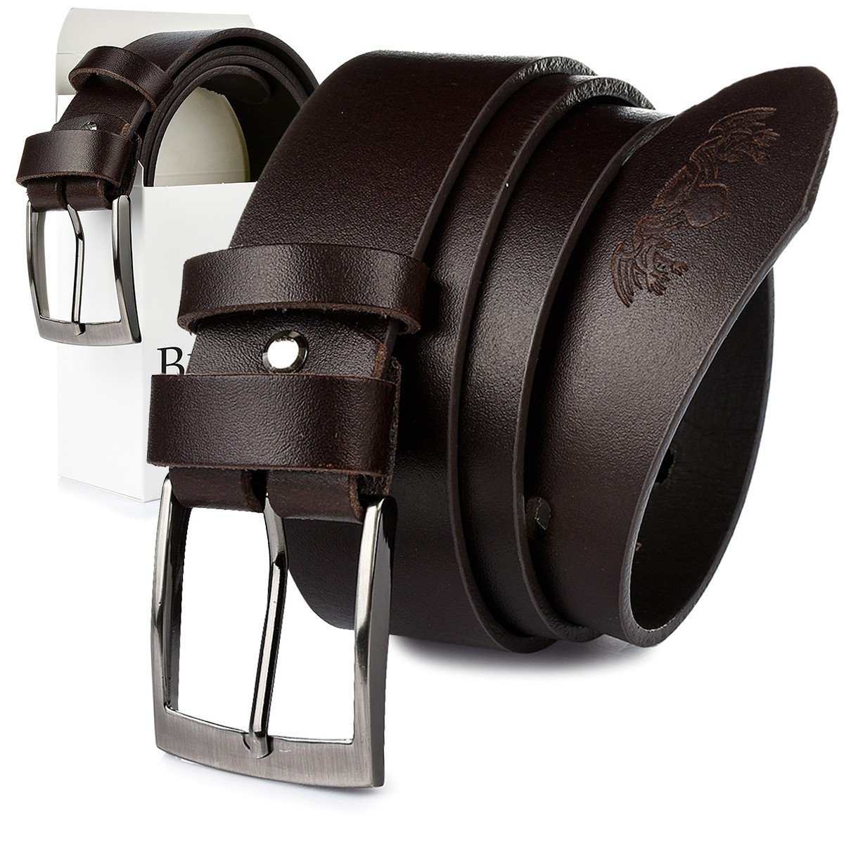 Beltimore skórzany pasek męski ciemno-brązowy szeroki E05 brązowy, beżowy r.100-115 cm