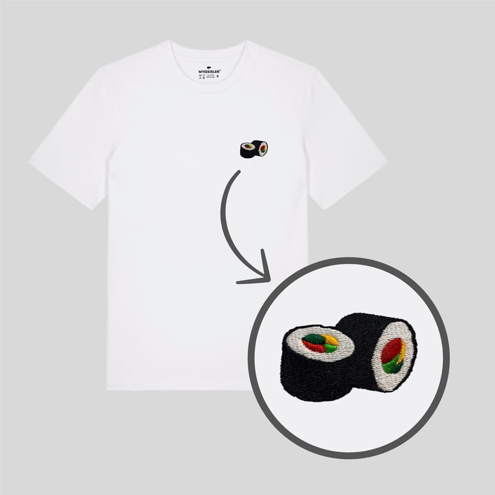 Haftowana koszulka - SUSHI - biały 2XL