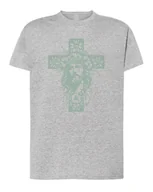 Koszulki i topy damskie - Koszulka Jezus Krzyż Wiara Kwiaty Katolicka na Prezent Szary melanż M - miniaturka - grafika 1