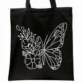 Torby i wózki na zakupy - Torba bawełniana czarna na zakupy Motyl Kwiaty Abstrakcja - miniaturka - grafika 1