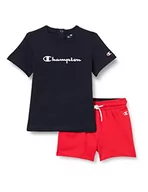 Odzież sportowa dziecięca - Champion Niemowlęta chłopcy Legacy American TapeLogo S/S T-shirt i bermudy garnitur, (Blu Marino/Rosso Intenso), 9 miesi?cy - miniaturka - grafika 1