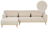 Narożniki - BELIANI Narożnik prawostronny beżowy sztruksowa tapicerka 3-osobowy drewniane nóżki kanapa sofa retro salon - miniaturka - grafika 1