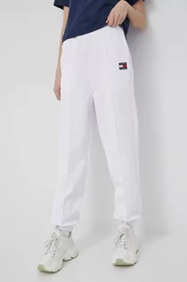 Spodnie damskie - Tommy Jeans spodnie bawełniane damskie kolor biały gładkie - grafika 1